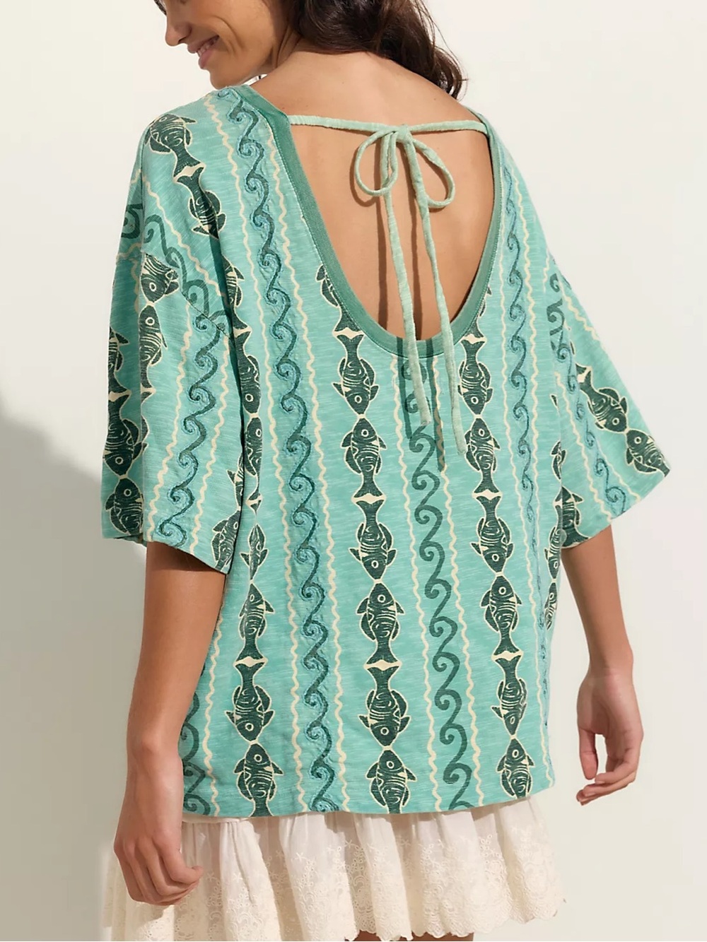 Free People We The Free By The Sea Tee T-Shirt Splash Blue Combo NWT